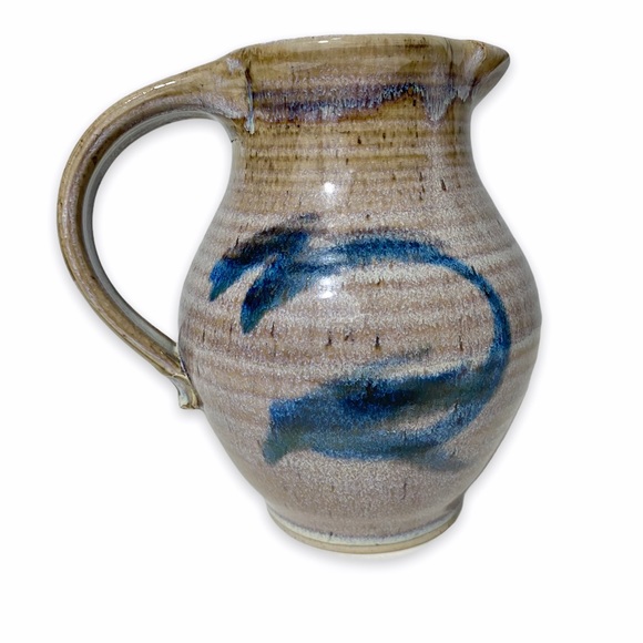 Studio Pottery Pitcher Gray Blue Purple Creamer Vase Utensil Holder - Picture 4 of 5